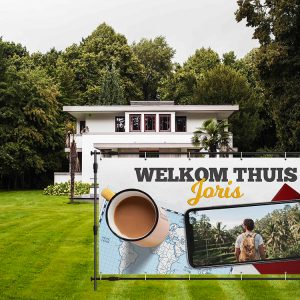 welkom thuis spandoek mobiel tuin