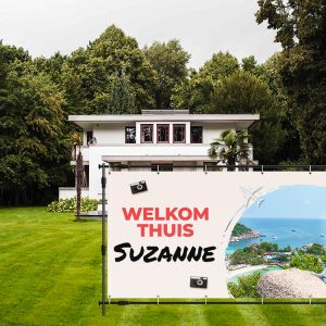 welkom thuis spandoek vliegtuig tuin